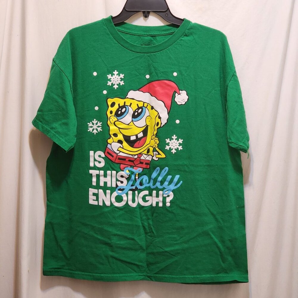 SpongeBob SquarePants Green Is This Jolly Enough Christmas Graphic T-Shirt L